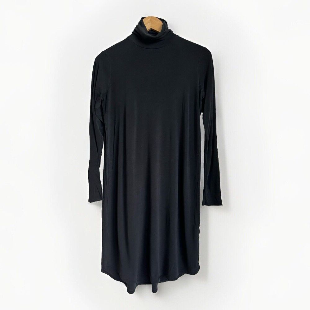 Eileen Fisher Women's Small Black Long Sleeve Turtleneck 100% Silk Dress Classic